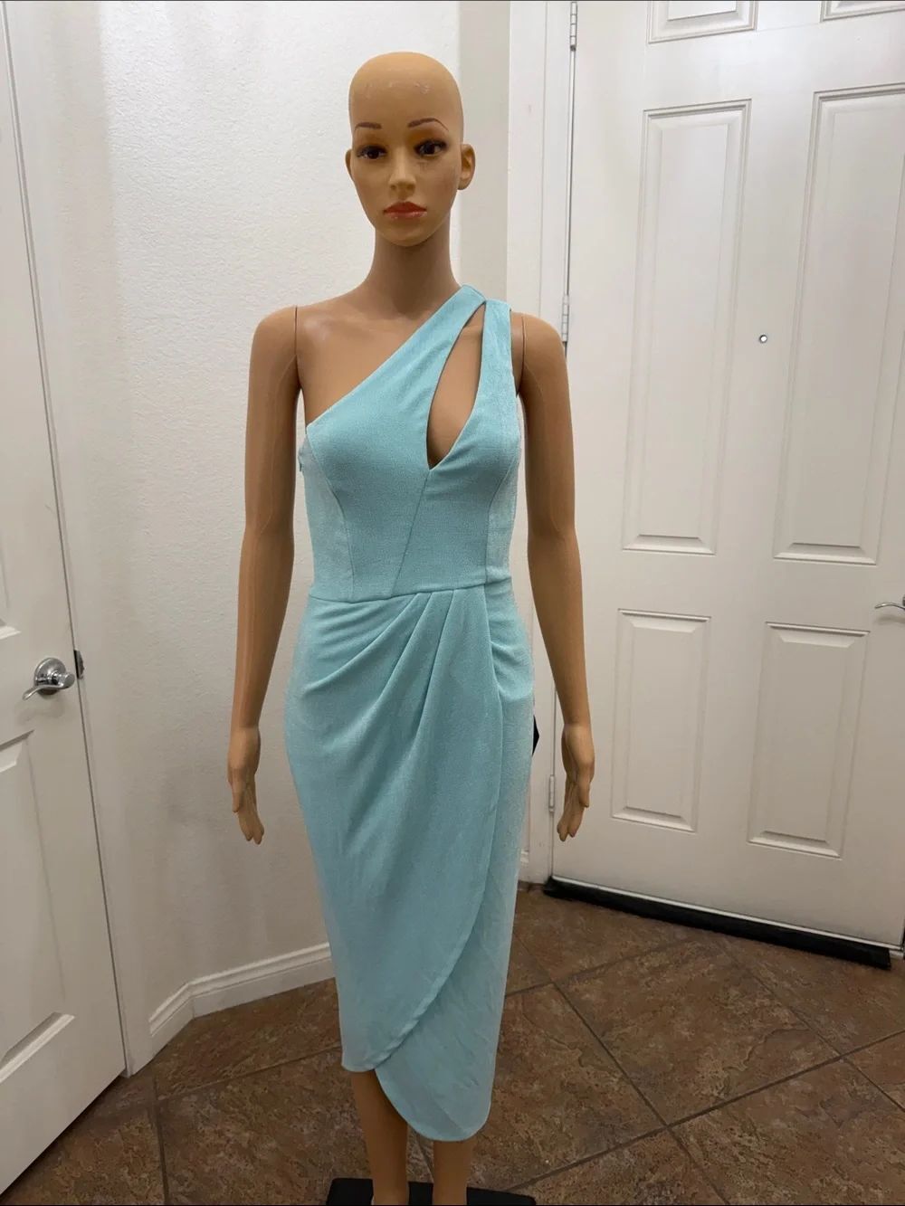 Lulu's Mint Green Aqua One-Shoulder Cutout Fabulous Tulip Midi Dress Sz XSmall
